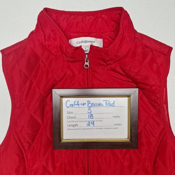 Croft & Barrow Quilted Red Sleeveless Vest Womens Small Pockets Full Zip Collar - Picture 4 of 7